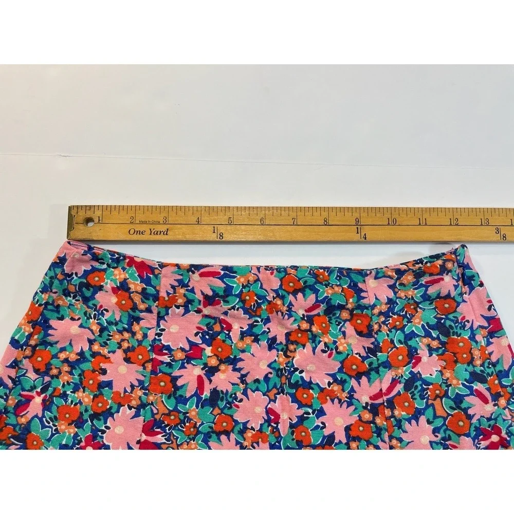 LOFT Linen Skirt Floral Midi Skirt‎ 00P Multicolor Side Slit A-Line Ditsy Summer
